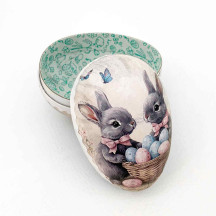 3-1/2" Grey Bunnies with Eggs Papier Mache Easter Egg Container ~ Germany